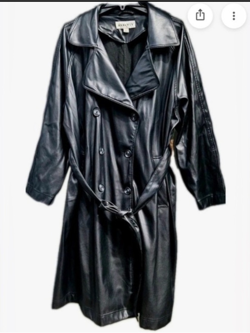 Ava & Viv Black Faux Leather Double-Breasted Trench